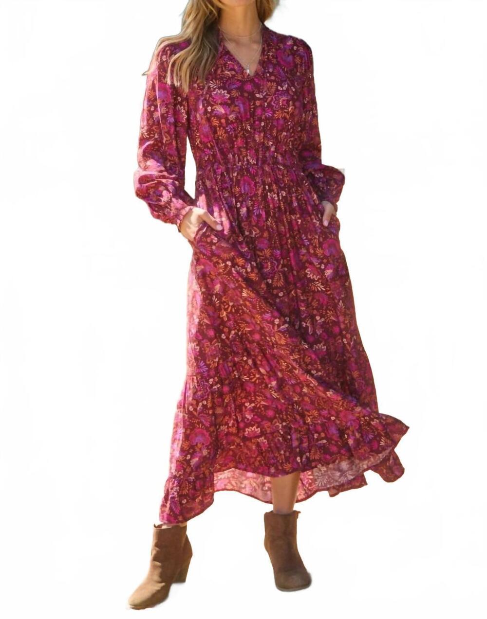 NEW ODDI bohemian print tired maxi dress in pink